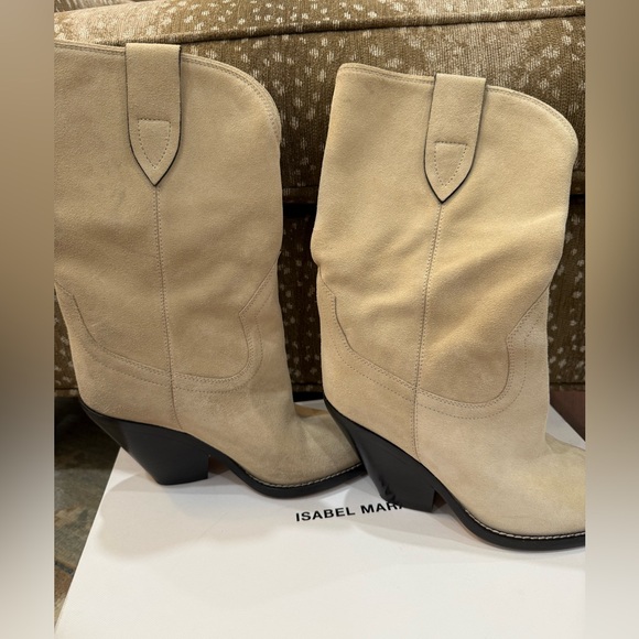 Isabel Marant Tan Heeled Boots with Western Silhouette - Picture 1 of 9